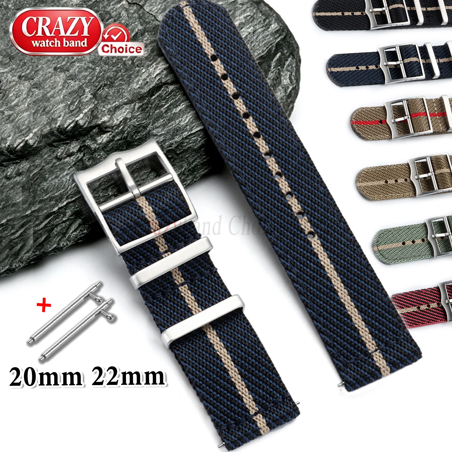 Correa de nailon para reloj de 20mm y 22mm, banda de tela tejida a rayas, pulsera deportiva militar para hombre y mujer, pulsera de repuesto para Omega, Tudor y Citizen