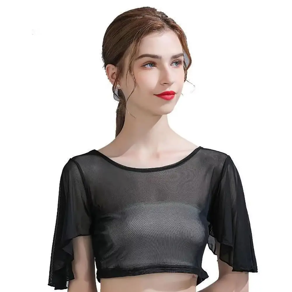 Short Outer Wear See Through Mesh T Shirt Black White Short Crop Tops Streetwear Sexy T-shirts Women