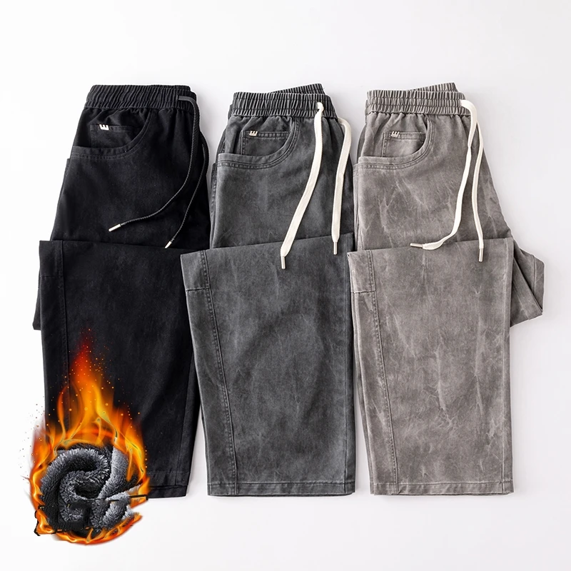 2026 pantaloni di cotone larghi da uomo marchio di moda abbigliamento da uomo pantaloni in pile casual dritti stampati pantaloni caldi streetwear vintage