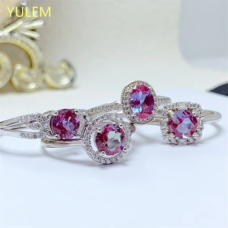 

925 Sterling Silver Ring with Color Changing Alexander Gemstone for Women 925 Sterling Silver Summer New Daily Wear