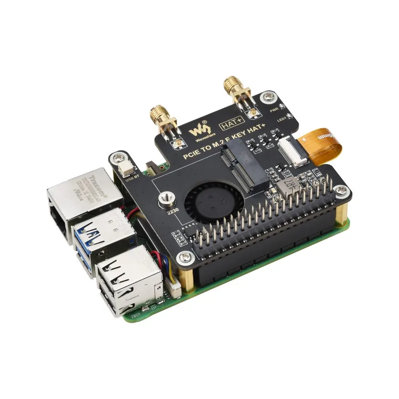PCIe a M.2 E KEY HAT para Raspberry Pi 5, Compatible con NGFF (M.2 E Key) Wireless NIC, Compatible con conexión USB Bluetooth, HAT+