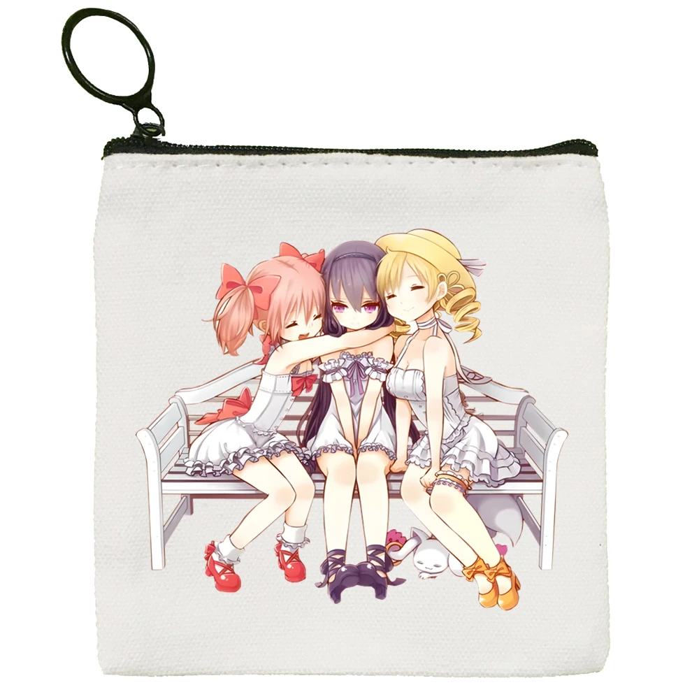 Madoka Magica Puella Magi Geldbörse, Vintage-Mini-Geldbörse, Kleingeldbeutel, Schlüssel, Karten, Aufbewahrung, Kartentasche, Reißverschluss