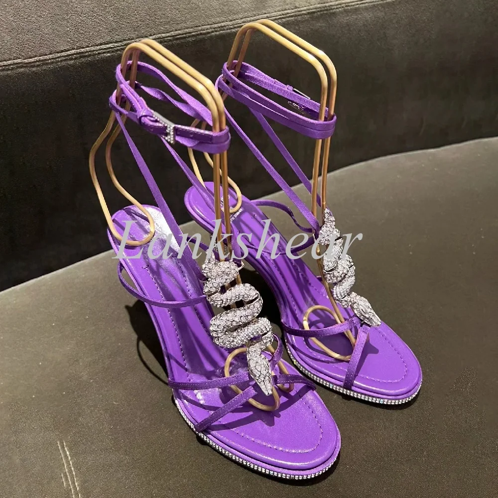 Round Toe Winding Women Sandals Ankle Strap Stiletto Heels Fashion Rhinestone Blingbling Fashion Sexy Party Wedding Women Shoes