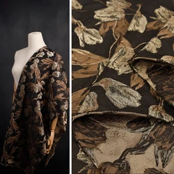 New Chinese Style Stiff Chinese Style Elegant Tulip Jacquard Brown Black Fabric Spring and Autumn Qipao Dress Fabric