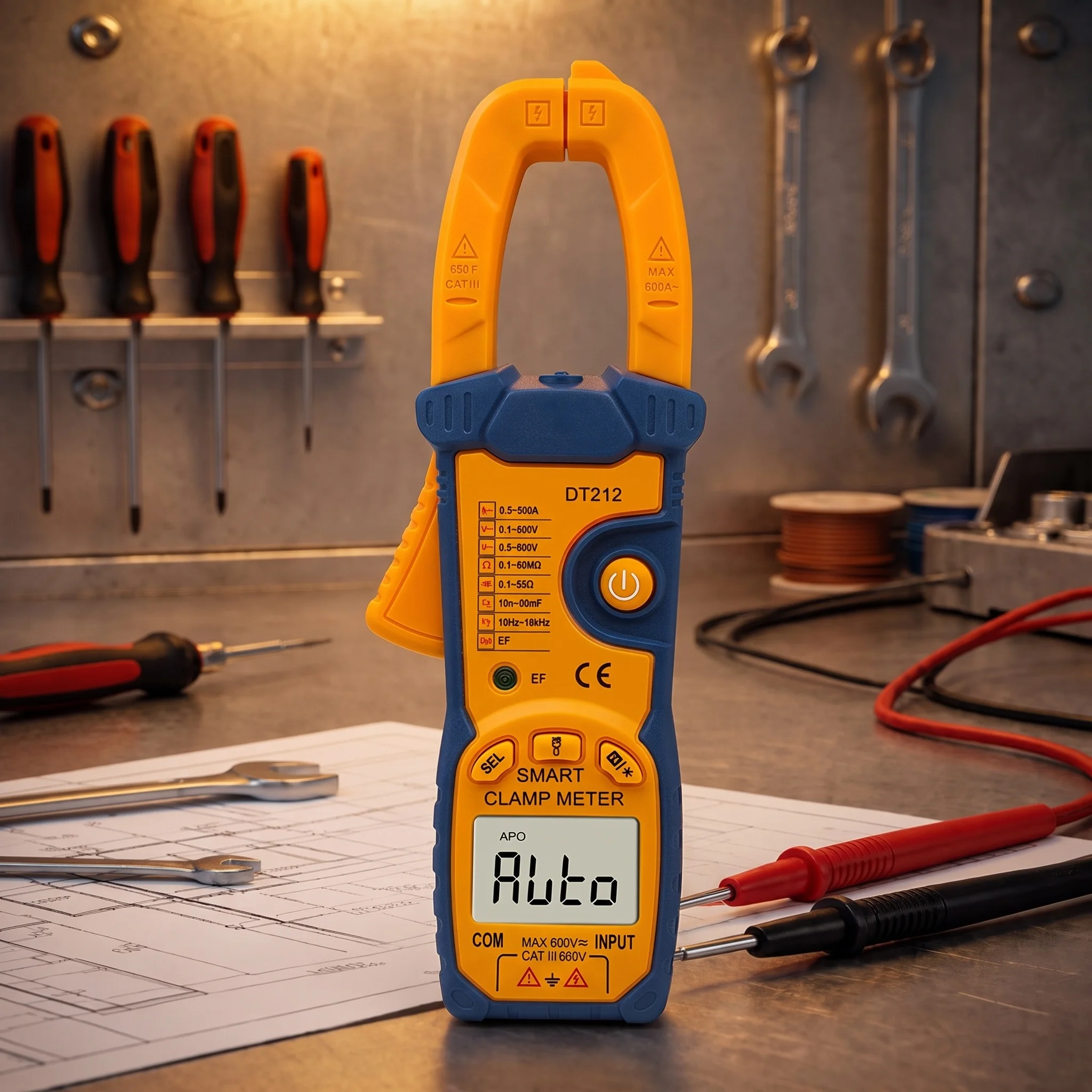 for auto Range Meter Yellow Digital Clamp Meter Built-in Led Flashlight Data Hold Function For Low-light Environments