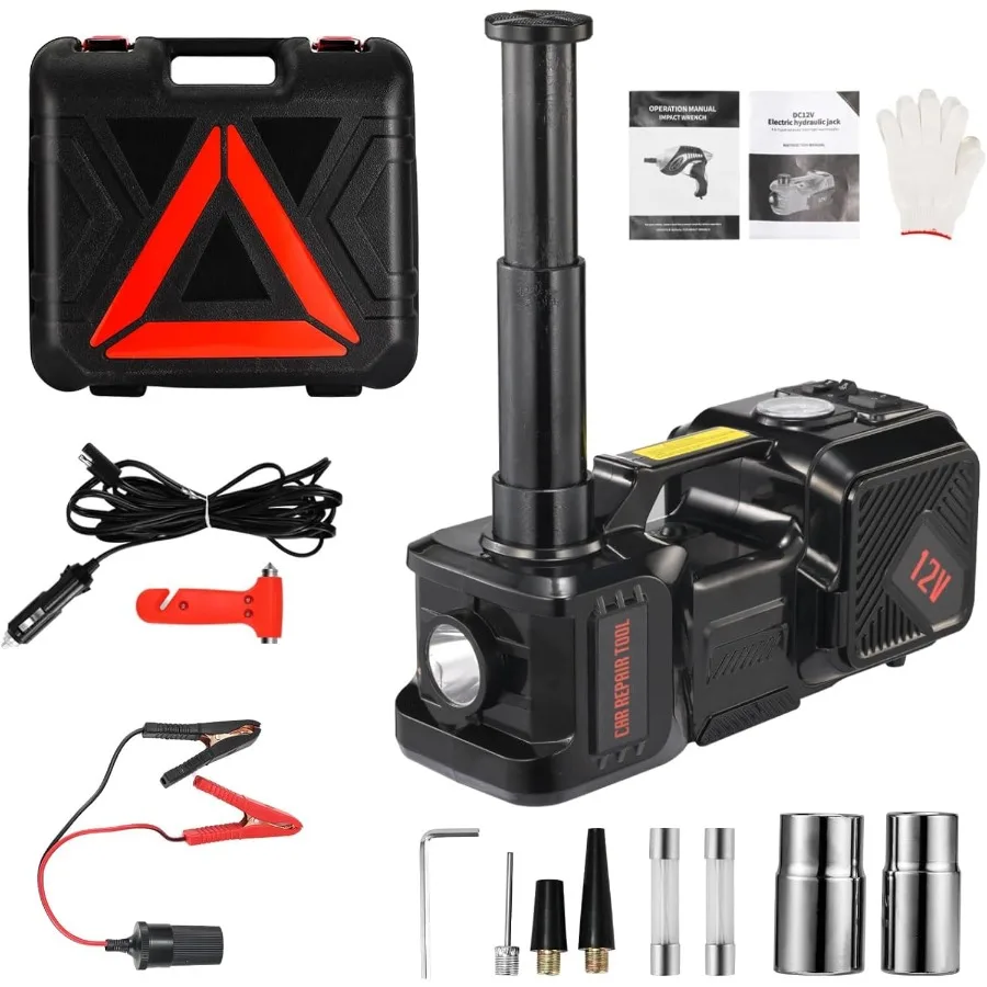 5 Ton Electric Car Floor Jack Kit with 12V Inflator Pump and LED Light for SUV MPV Sedan Portable Hydraulic Jack with Lifting H