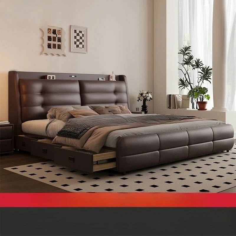 

Italian light luxury Italian minimalist master bedroom bed.meter luxury atmosphere double bed household storage leather art bed