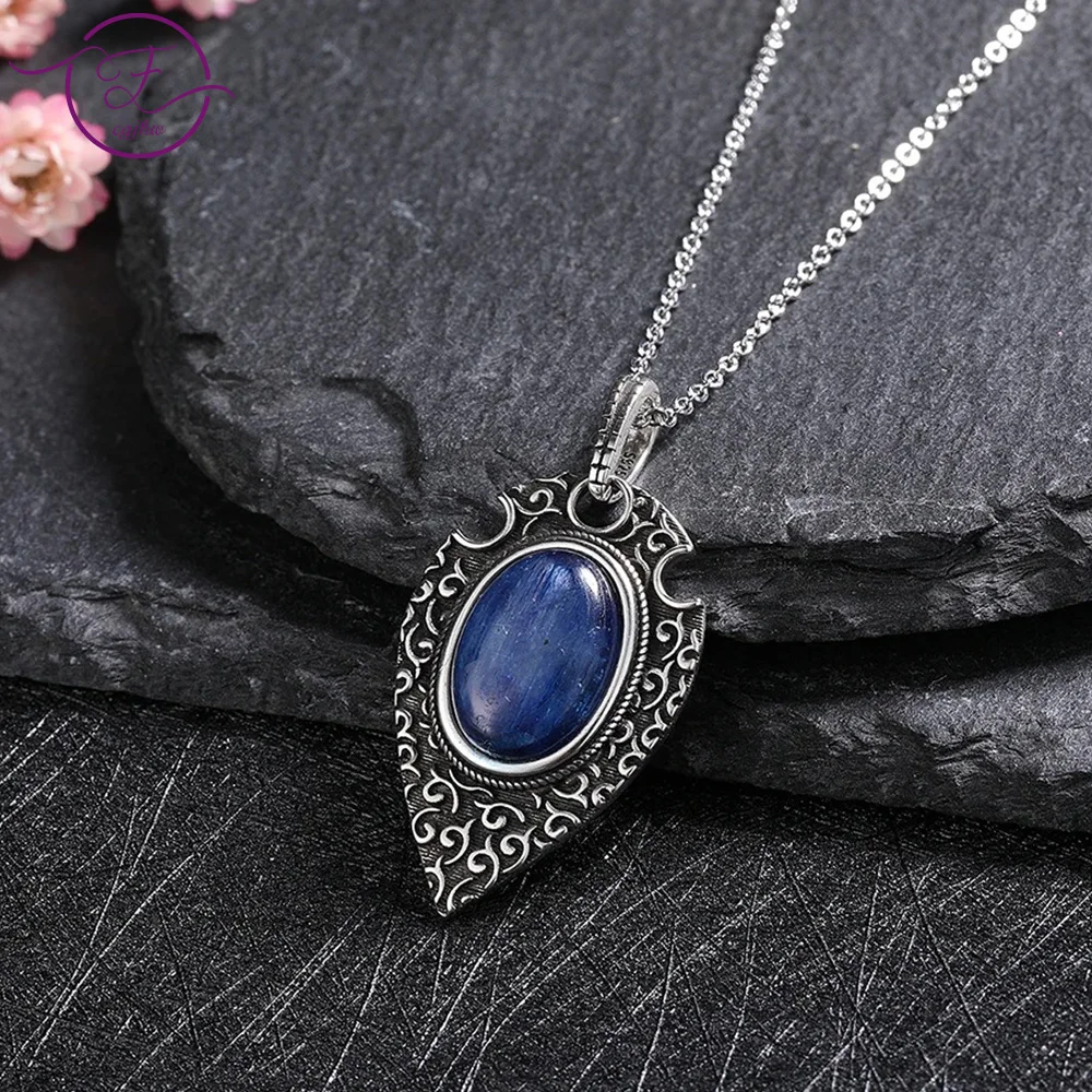 Retro Elegant Kyanite Necklace for Women Moonstone Labradorite Natural Gemstone Pendant Birthday Engagement Party Jewelry Gifts