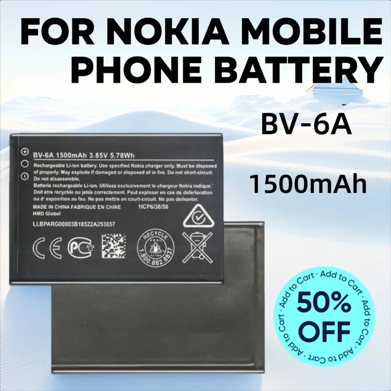 

BV-6A 1500mAh for Nokia 2060 3060 5250 C5-03 8110 4G Mobile Phone Battery