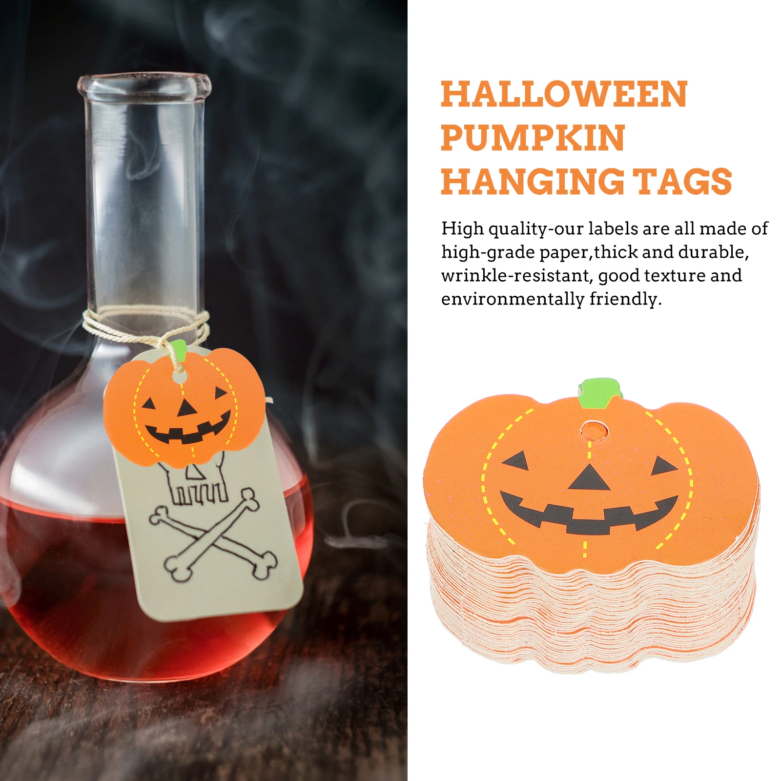 50Pcs Halloween Pumpkin Hanging Tags Paper Gift Tags Environmentally Friendly Pumpkin Shape Labels for Holiday Birthday