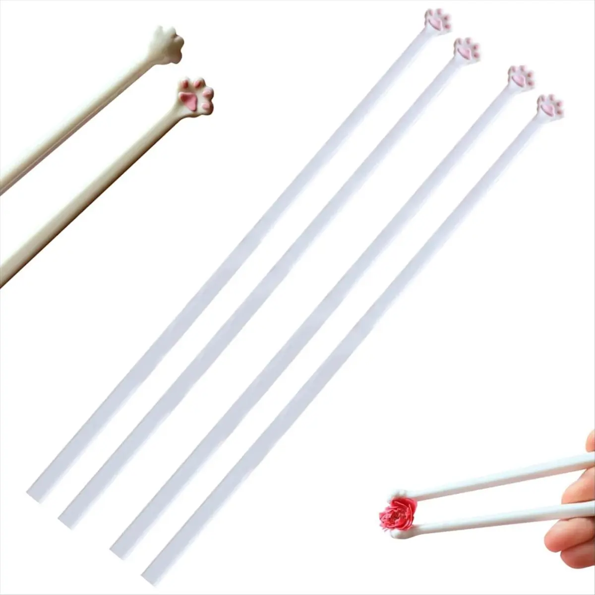 ABNQ Cat Paws Chopsticks,Reusable Non-Slip Pink Chopsticks, Cute PinkPaw Prints, Durables and Easy to Use CatClaw