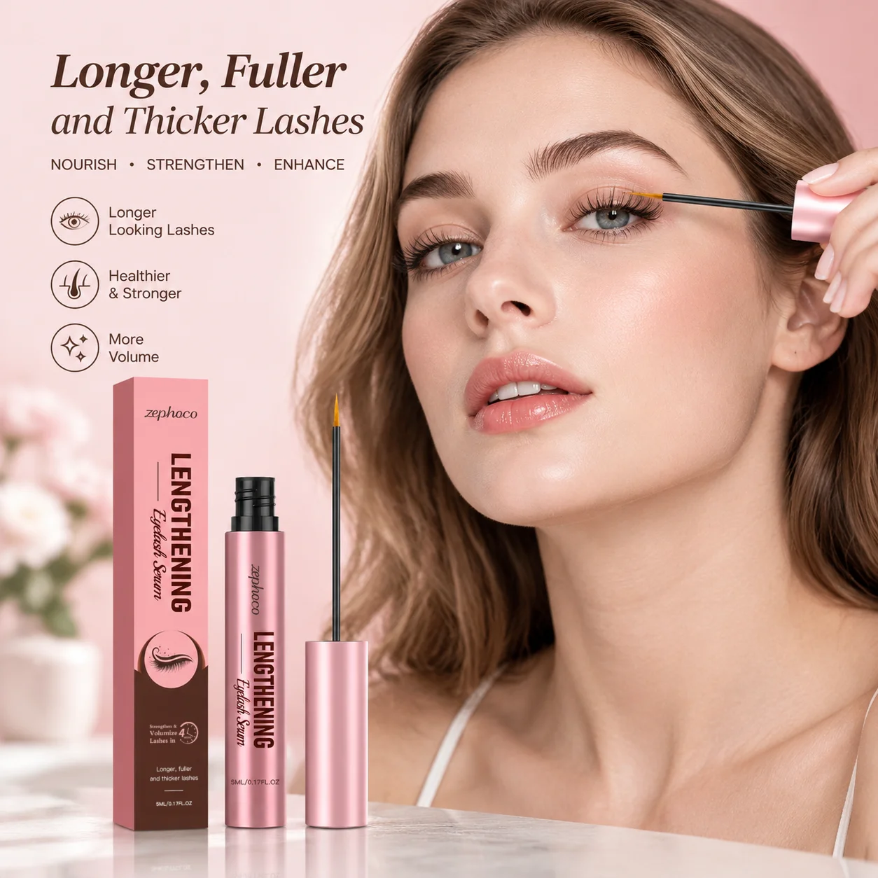 Zephoco Lash Growth Serum Moisturizing Promote Eyelashes Growth Thicker Fuller Lashes Fast Absorption Eyelash Nourishing Serum