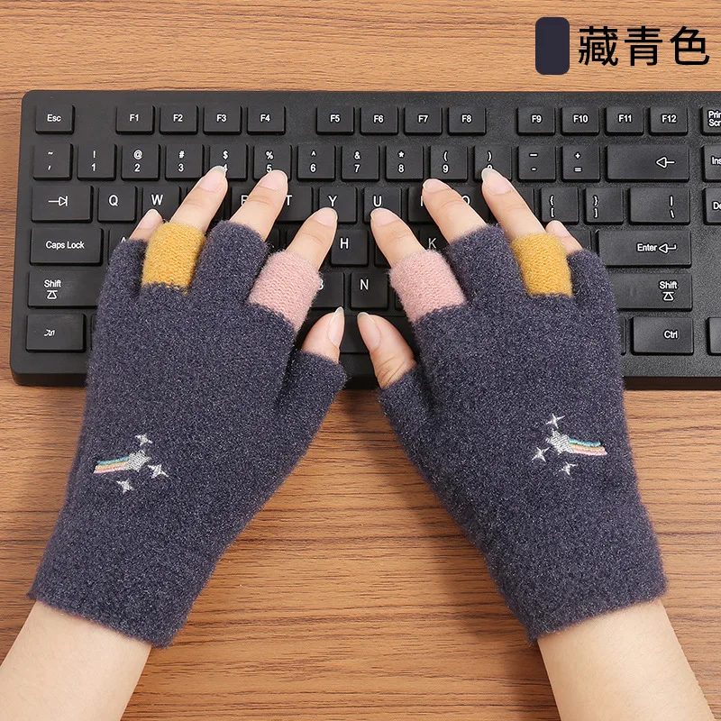 Half Finger Gloves Plush Knitted Gloves Imitation Mink Fur Cartoon Women's Plush Warm Half Finger Gloves Fashionable Warm Gloves