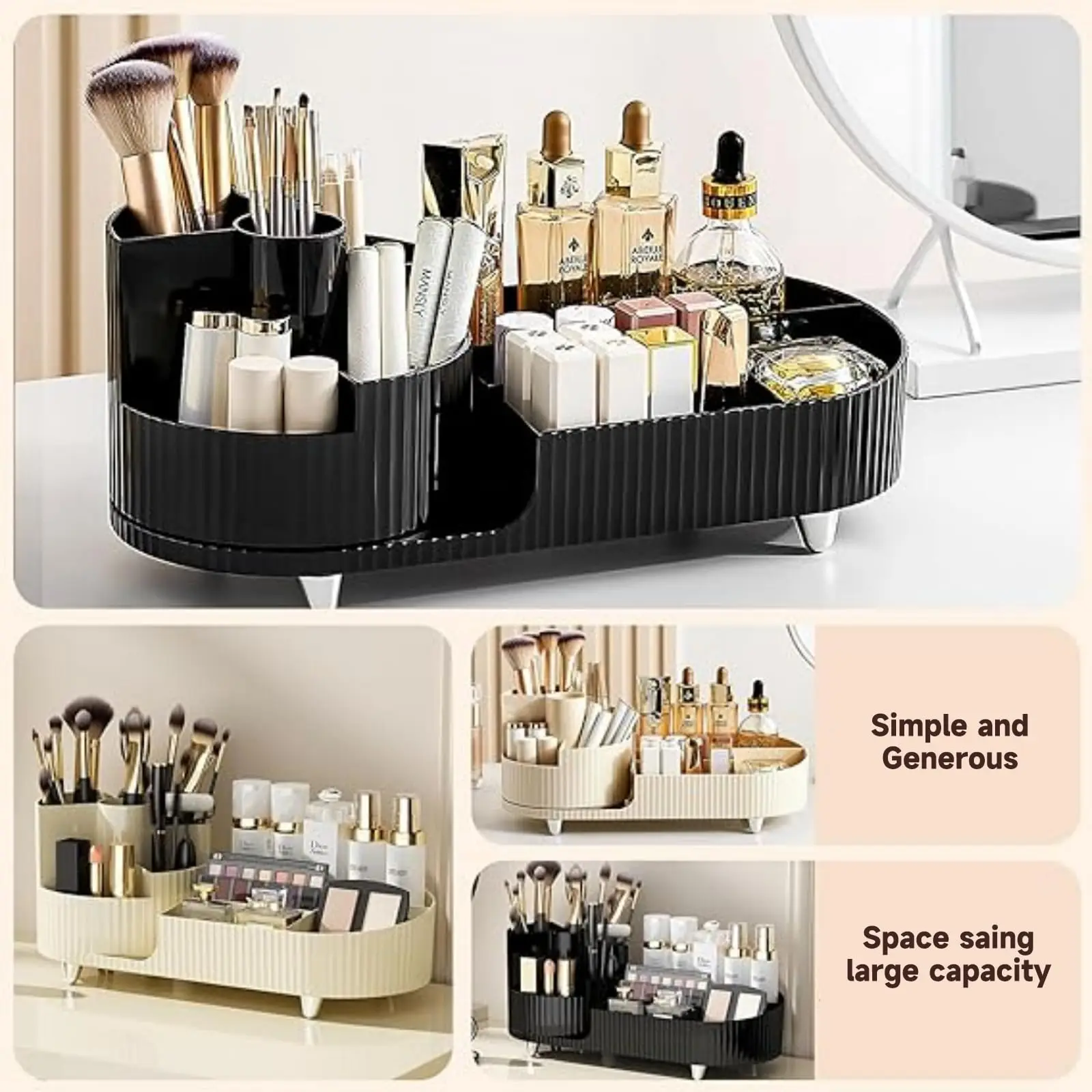 New 360 Rotating Makeup Organizer,Large Capacity Cosmetic Display Case Desktop Storage Box For Makeup Brushes Eyeliner Skincare