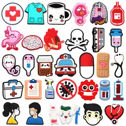 1pcs Cute Medical Organs PVC Shoe Charms Heart Brain Accessories Capsule Stethoscope Syringe Decorations fit Bracelet Kids Gift