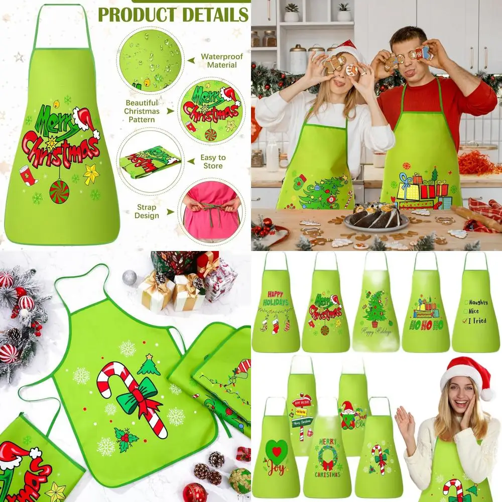 

Women's Christmas Elf Aprons - 10 Pack, Adjustable, Cute Baking Aprons for Holiday Parties, 19.7x27.6 Inches