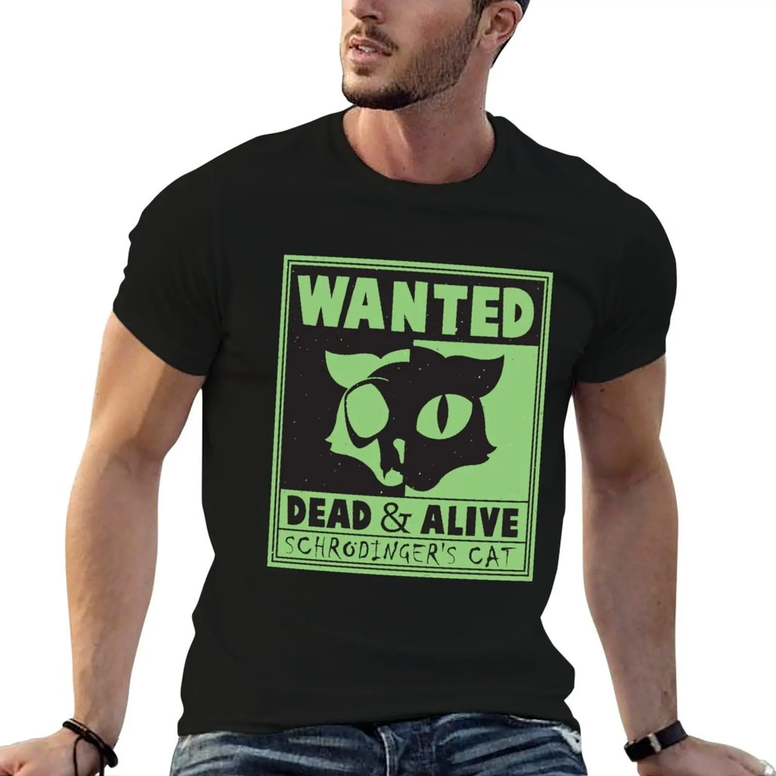 T-shirt Schrodingers Cat Wanted Dead & Alive Quantum Physics, T-shirt en coton basique de grande taille
