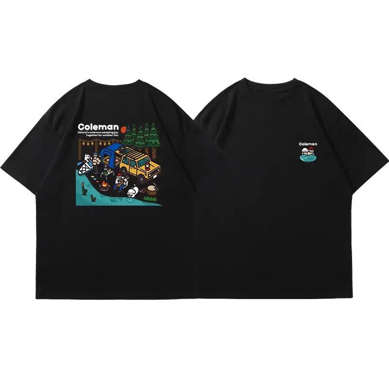 

Лето 2022, мужская модная брендовая свободная универсальная повседневная футболка с короткими рукавами и принтом щенка для кемпинга, свободная пара