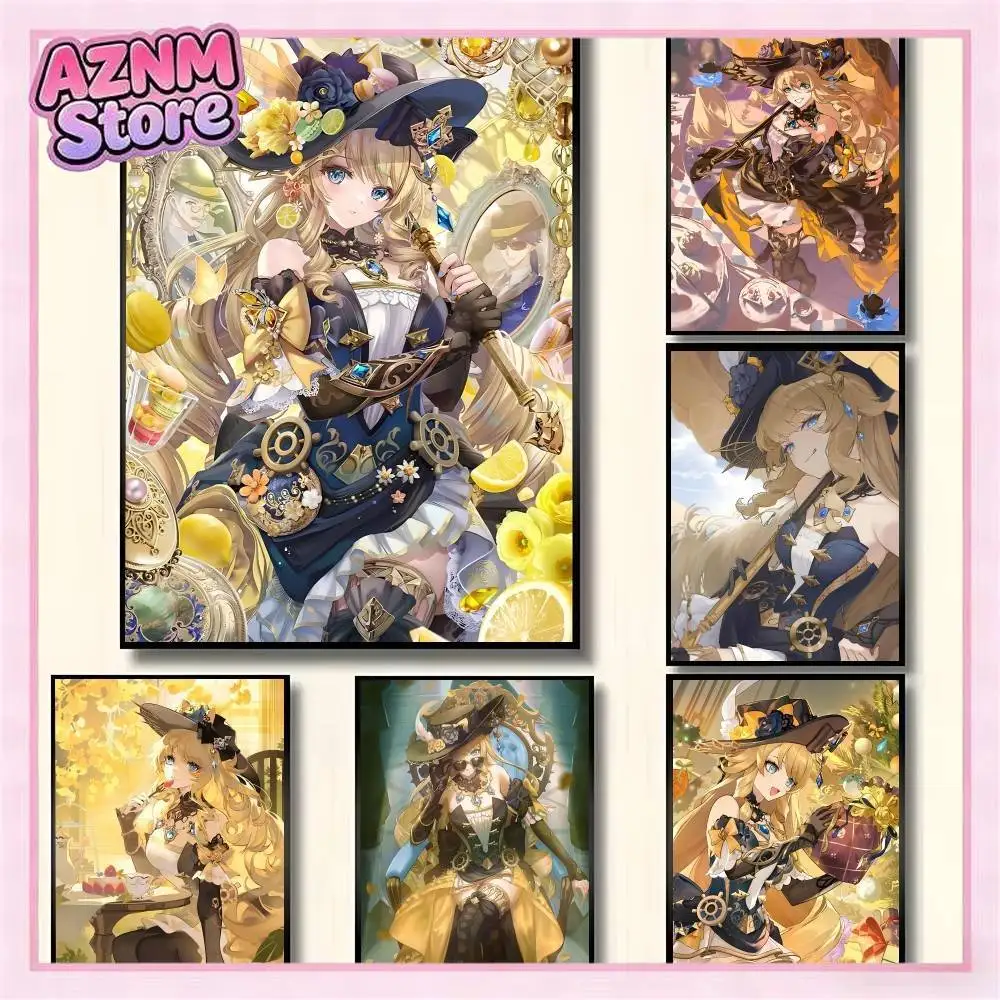 Game Genshin Impact, niedliches Mädchen, Navia-Poster, hochwertige, selbstklebende Wandkunst-Dekorationen, Farbdrucke, klebrig