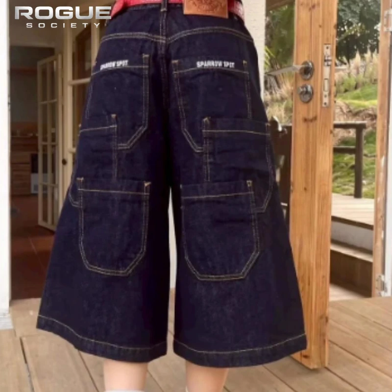 

American Vintage Multi Pocket Denim Shorts Men Baggy Wide Streetwear Wash Jorts Y2K Harajuku Cargo Casual Summer Jeans Unisex
