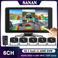 6CH Vehicle Smart ADAS BSD DVR System 10.1 Inch MP5 Touch Monitor With 6PCS HD AHD Camera H.265 Driving Assist Set for Truck Bus