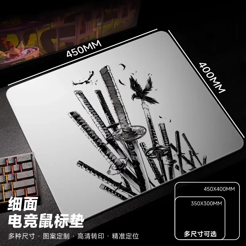 Japanese Anime Knife Glass Gaming Mouse Pad Smooth Frosted Surface Desk Mat Tempered Upgrade FPS Office Mousepad Esports