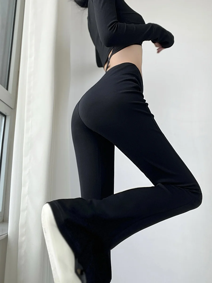 Slim Fit Yoga Sports Pants Women's High Waist Long Trousers Draping Effect Casual Pants Cotton Blend Stretch Micro Flare