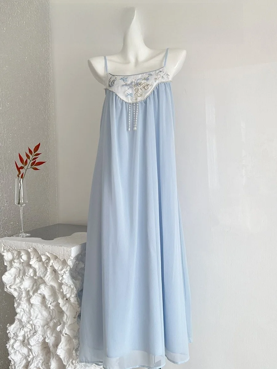 

Slimming Embroidered Strap Dress Women's New Chinese Style Midi Dress Spring Summer Seasonal Fashion Elegant Lady Dress