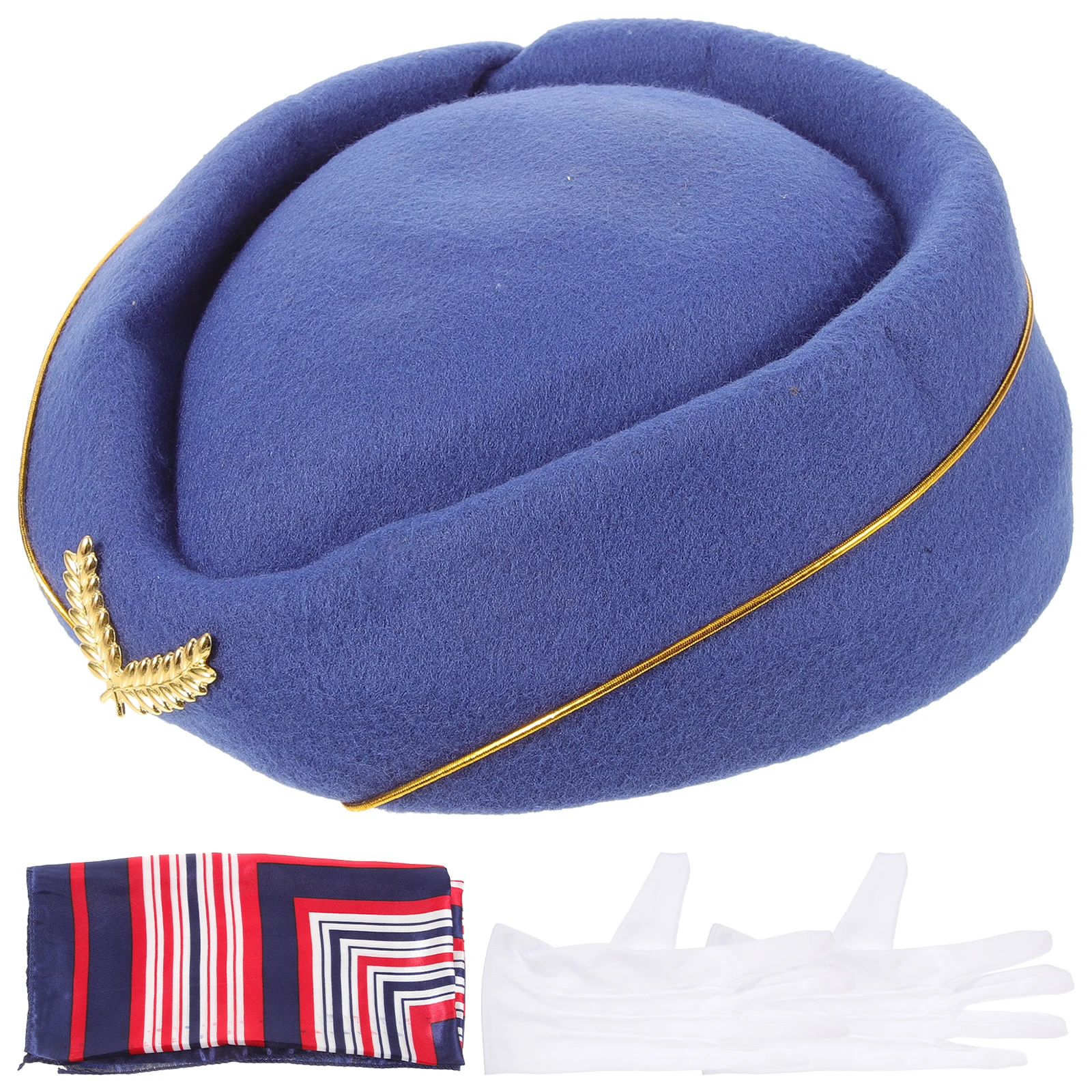 

3 Piece Stewardess Costume Accessories Blue Airline Hat Gloves Scarf Flight Attendant Props Cosplay Halloween Carnival