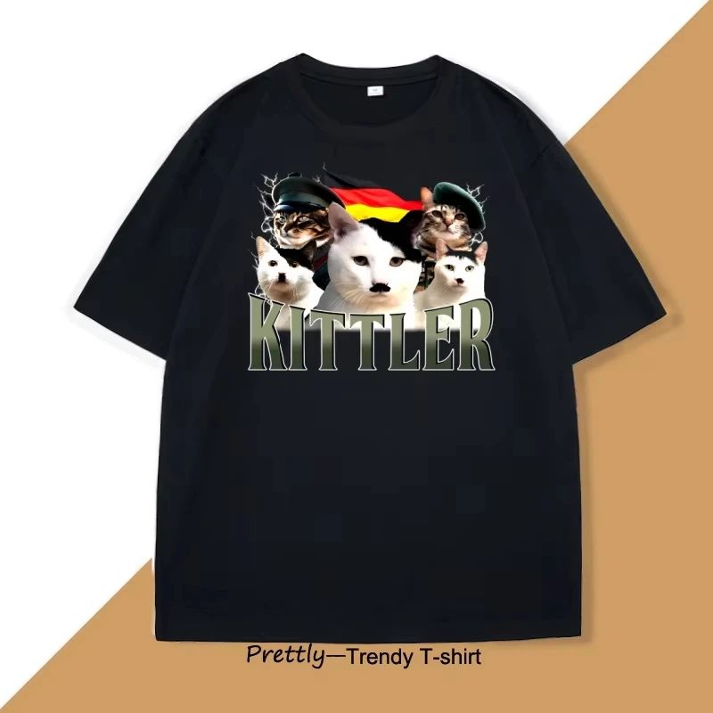 

Summer Kittler Cat Meme T-Shirt Men Women Funny Silly Kitty Graphic Cotton Short Sleeve Casual Trendy Streetwear Shirt for Women