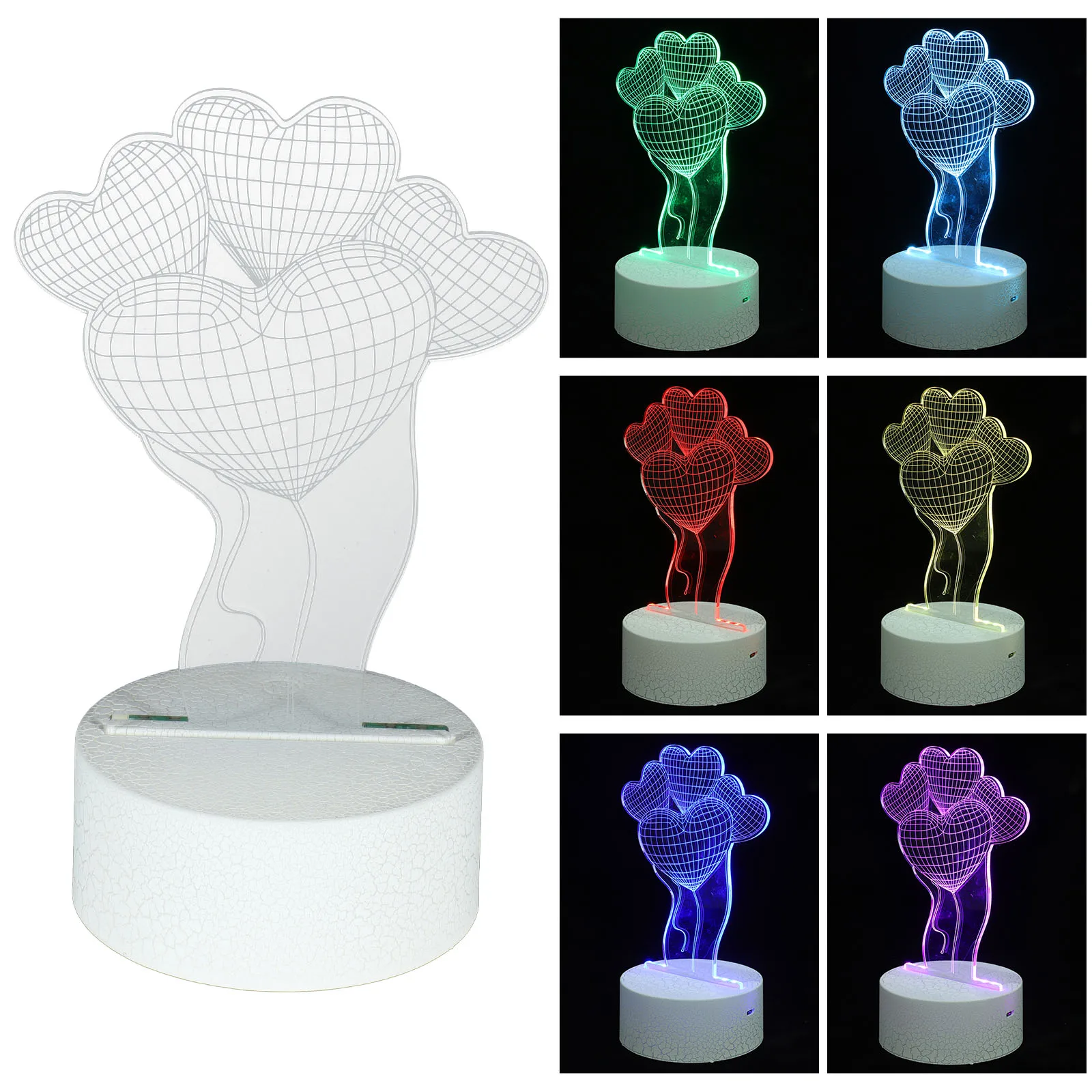 

Heart Balloon Night Light 3D LED USB Gift Lamp Colors Changing Bedroom Table Decor Acrylic Plates Kids Family Night Lights