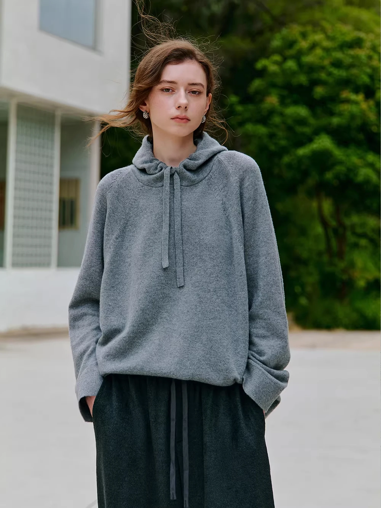 

Thiened Wool Camere Hooded Knitted Sweater Loose ape Spor Chic U6582M0 Women's Premium Faion Spring Collection