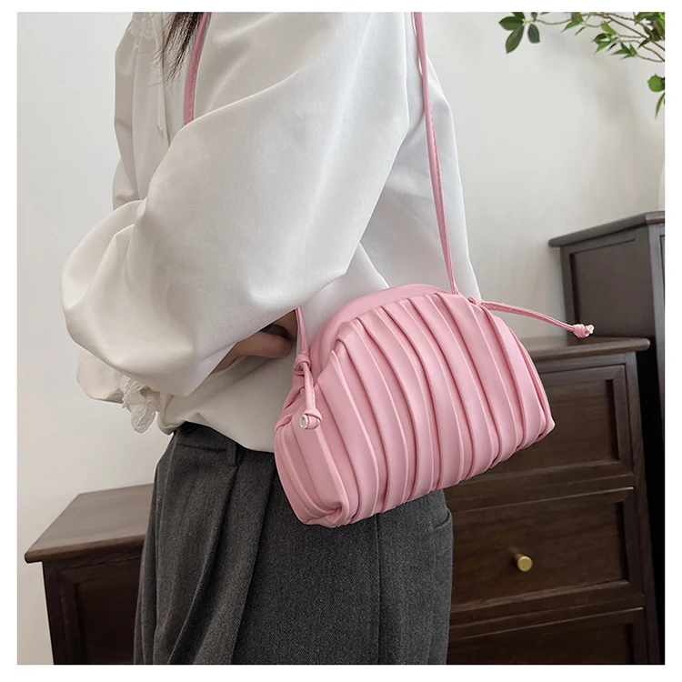 Trendy Designer Ruched Dumpling Shoulder Crossbody Bag for Women Handbag and Purses Totes 2024 New Solid Ladies Messenger Bags