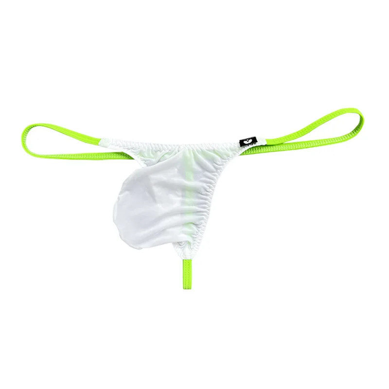 Low Rise Ice Silk Male Thong Slightly Transparent Contrast Color Big Bulge Pouch Soft Comfortable Sexy Underwear
