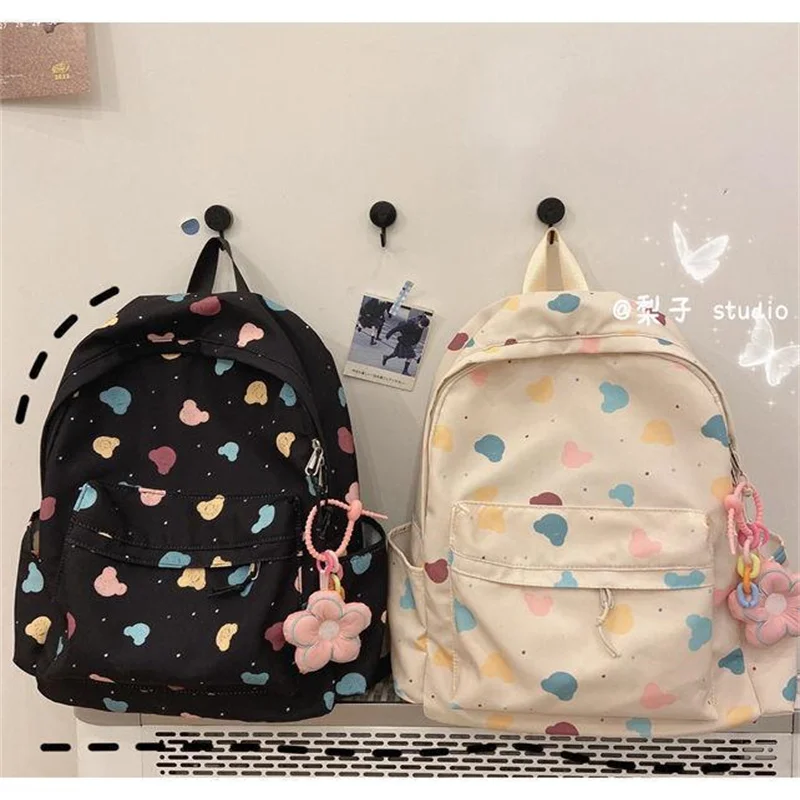 Girls Cute Print Large Capacity Preppy Backpack, Nylon Lightweight School Campus Daypack, Fashion Kawaii Travel Commuter Bag