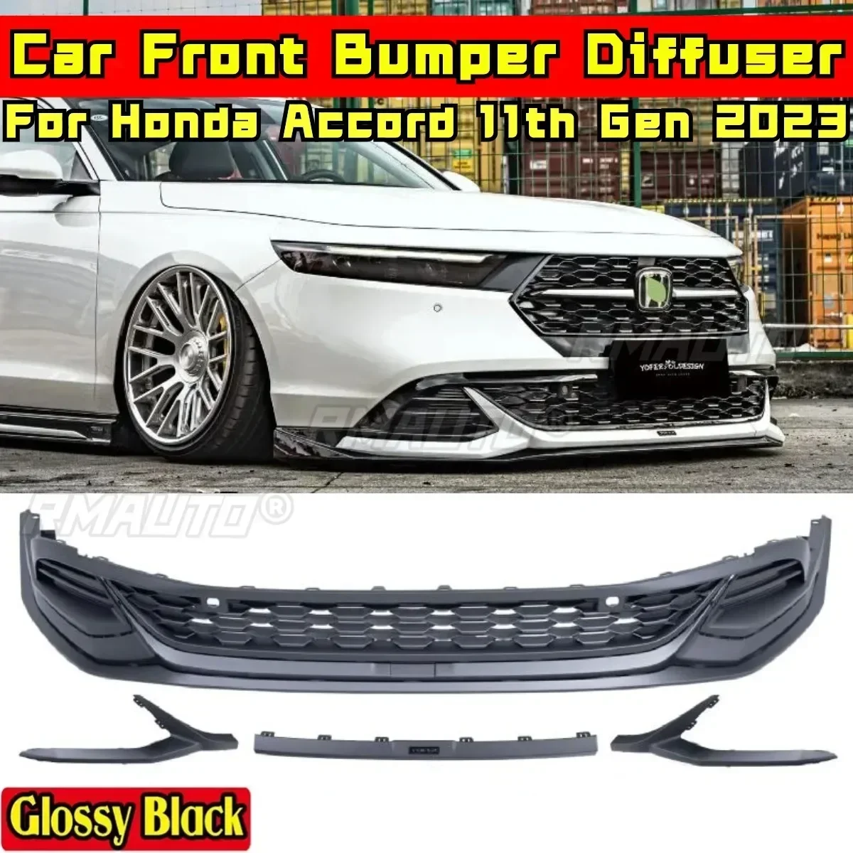 For Honda Accord 11th Gen 2023 Body Kit Front Bumper Splitter Glossy Black TYPER Style Front Bumper Lip Spoiler Car Accessories