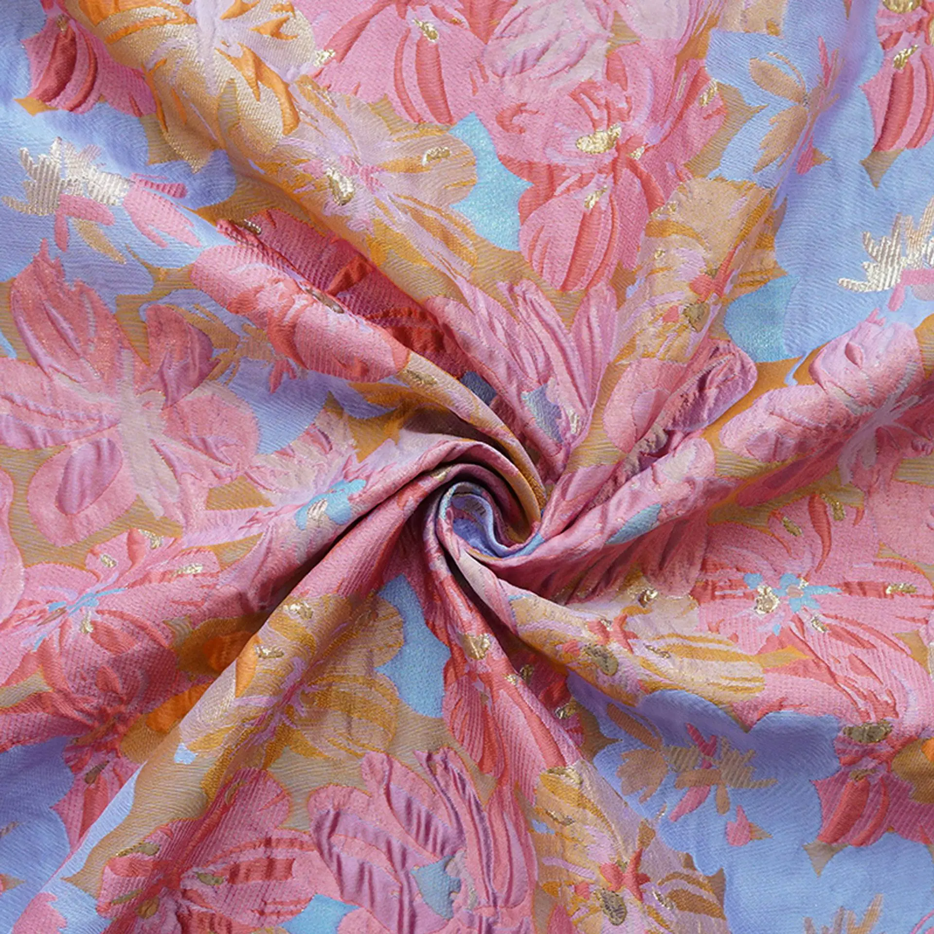 

Pink and Blue Flower Woven Embossed Jacquard Fabric Puffy Dress Gown Coat Bag Diy Sewing Fabric