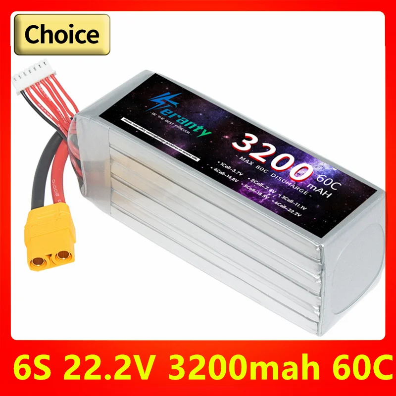 

TERANTY 6S Lithium Polymer Battery 22.2V 3200mAh Lipo Battery 60C RC Car Drone Racing Hobby Rechargeable Quadrotor Accessories