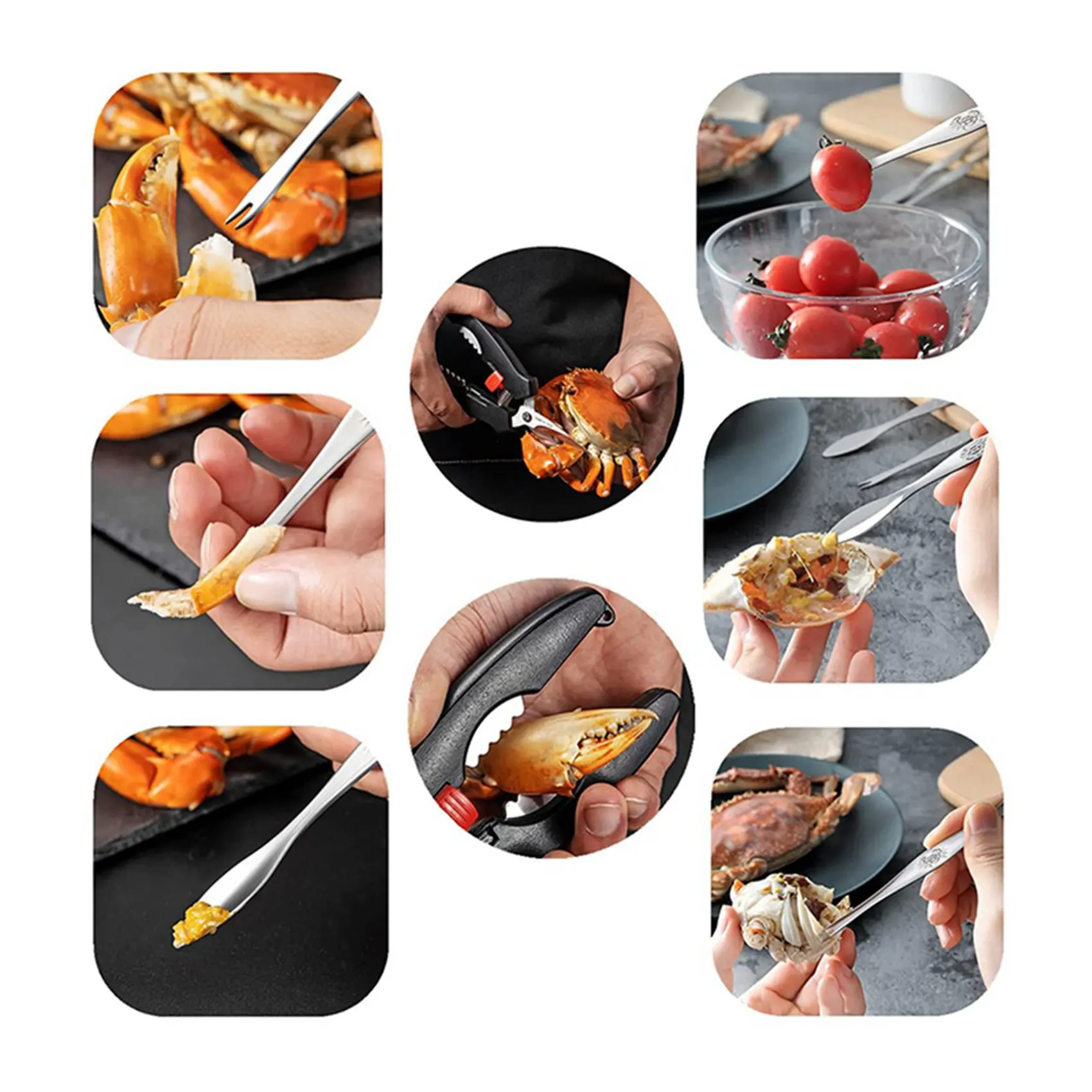 WORTHOWN-2X Crab Tools For Eating,Lobster And Crab Tool Set,Lobster Crackers Shellfish Seafood Tool, Cracker And Seafood Scissor
