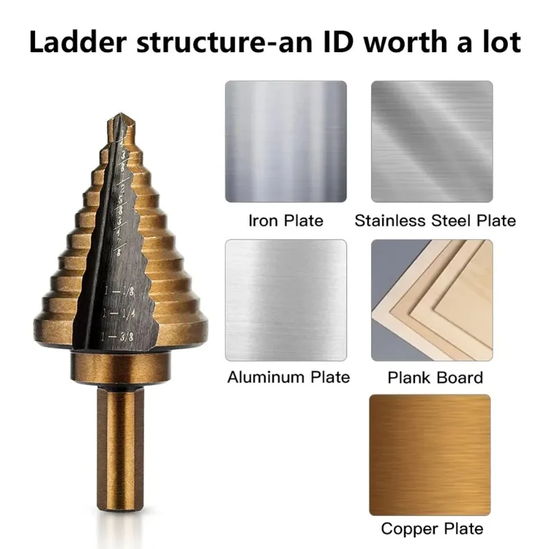 HSS 4241 الكوبالت ثقب متعدد 50 حجم خطوة الحفر مجموعة أدوات الألومنيوم. مجموعة أدوات الحفر المخروطية الأساسية لقطع الثقب المعدني