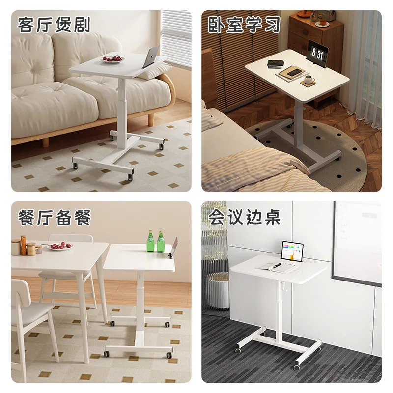 Movable bedside computer desk, simple hand-cranked lifting small table, sofa side home office writing table