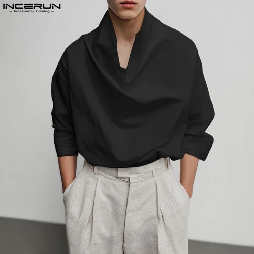 Imagen 2 del producto INCERUN, camisa para hombre, Color sólido, suelta, manga larga, estilo coreano, ropa informal para hombre, ropa de calle, Tops de ocio, camisas para hombre 2025 S-5XL