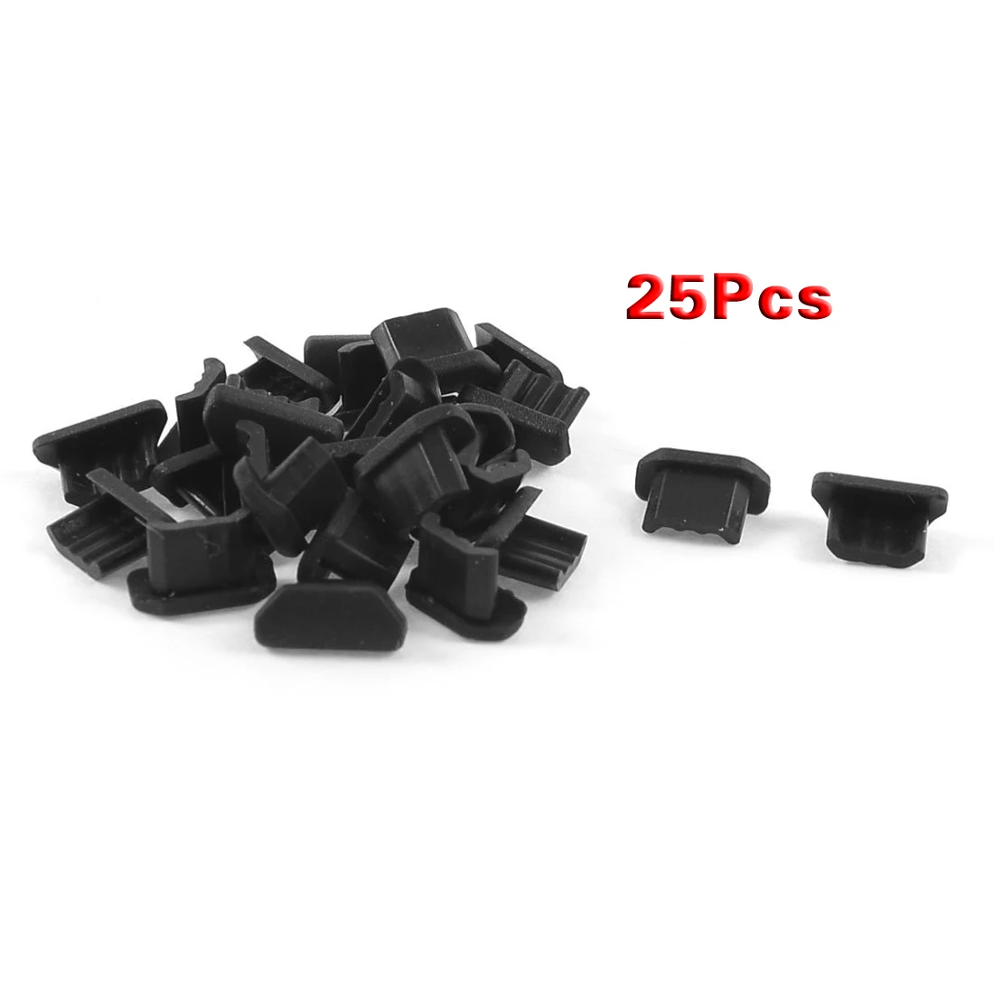 25 Pcs Anti Dust Black Soft Plastic Dock Cover Micro-USB Port Ear Jack