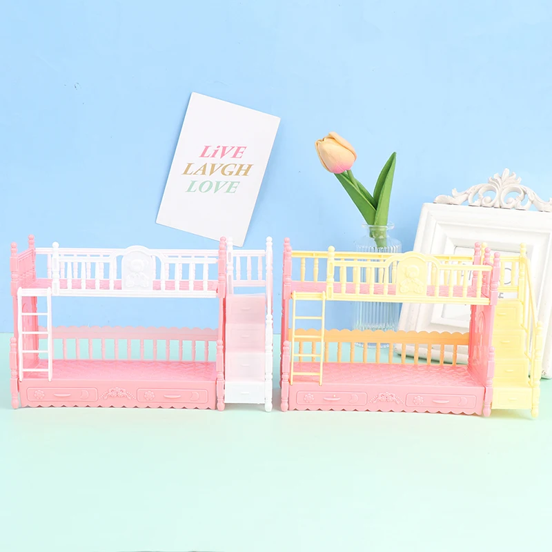 Cama de beliche de simulação de quarto de casa de bonecas para boneca de 9-11 polegadas brinquedo cor aleatória
