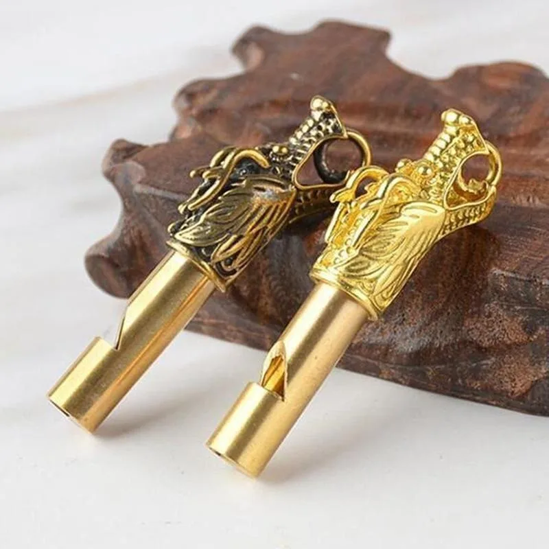 Keyring Brass Whistle Dragon Statue Safety Emergency Survival Gift Keychain