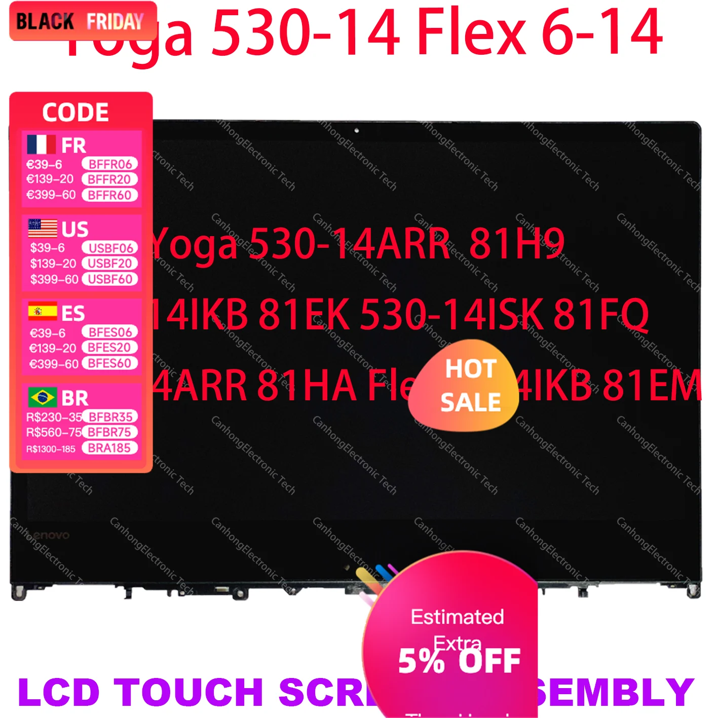 14-INCH FOR LENOVO YOGA 530-14 530-14IKB 14ARR 81H9 Flex6-14 lcd TOUCH SCREEN DIGITIZER LCD DISPLAY ASSEMBLYWITH FRAM