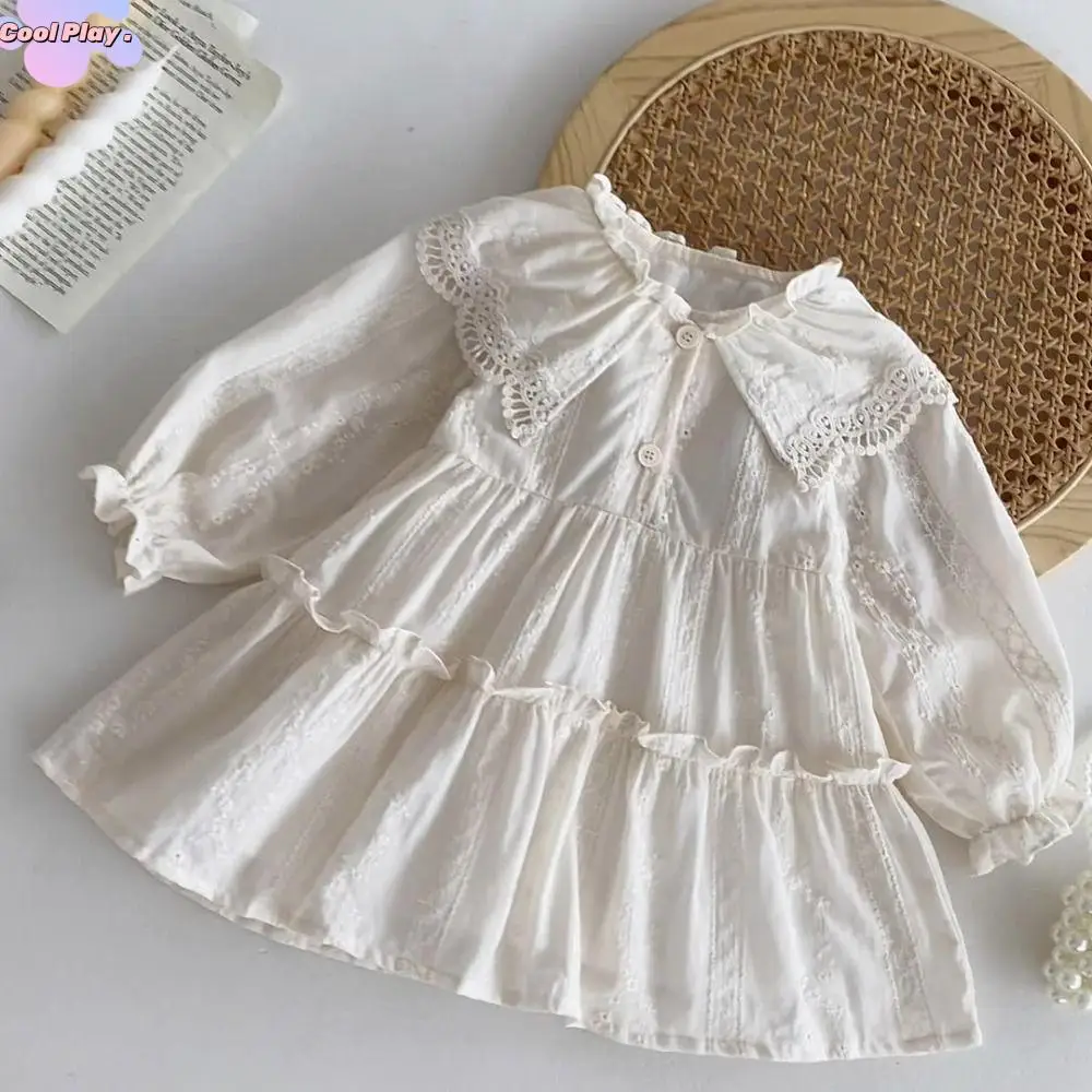 

Elegant Pleated Lace Princes Dress Loose A-line Girls Long Dress Sweet Ballet Style Children Long Sleeved Dress Party