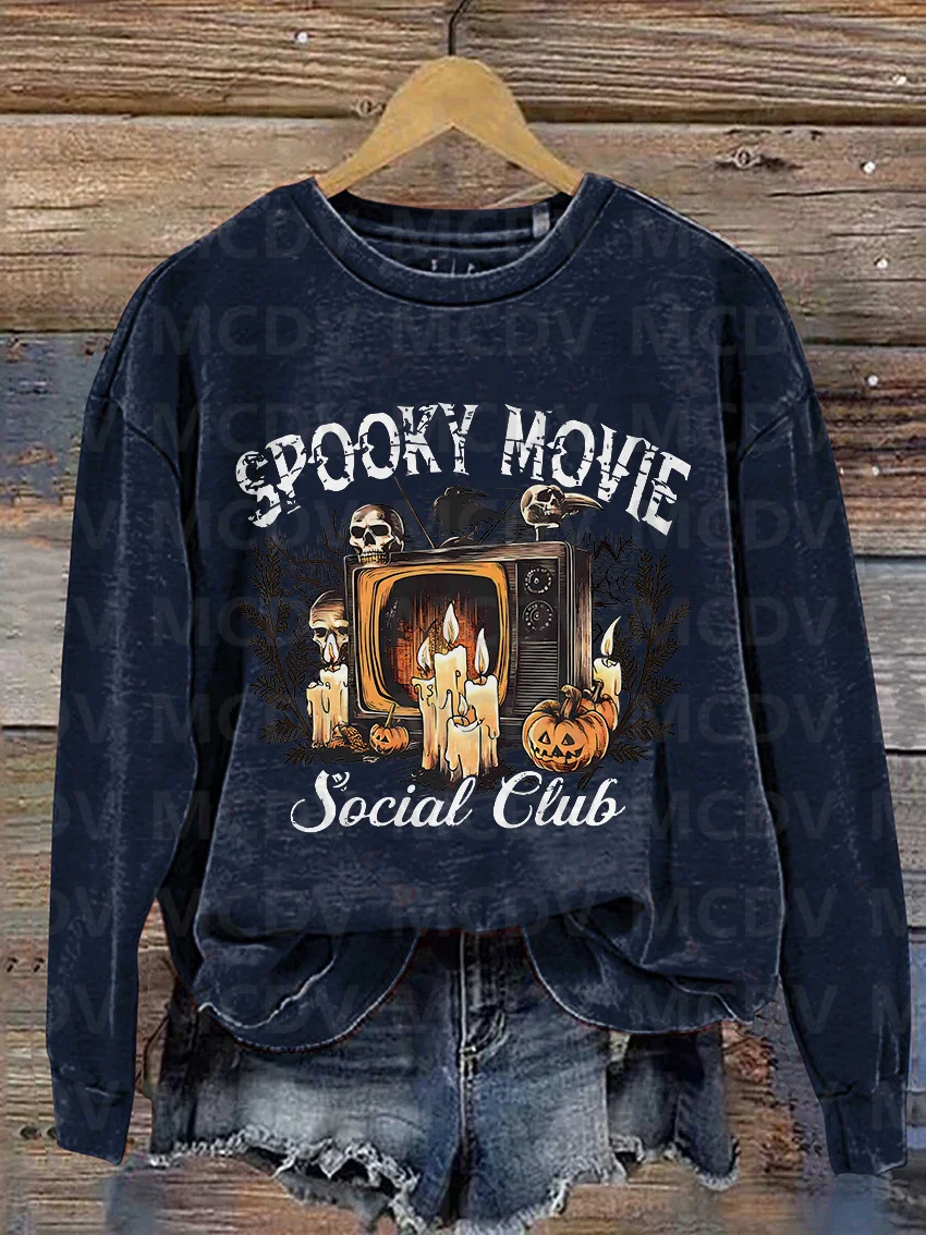 Spooky Movie Social Club Halloween Casual Print Sweatshirt