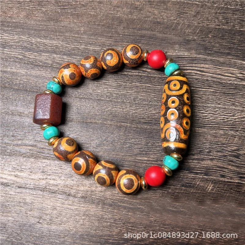 Ethnic Style Genuine Old Three Nine 21 Eyes Noble Tibet Beads Natural Agate Rough Stone Men and Women