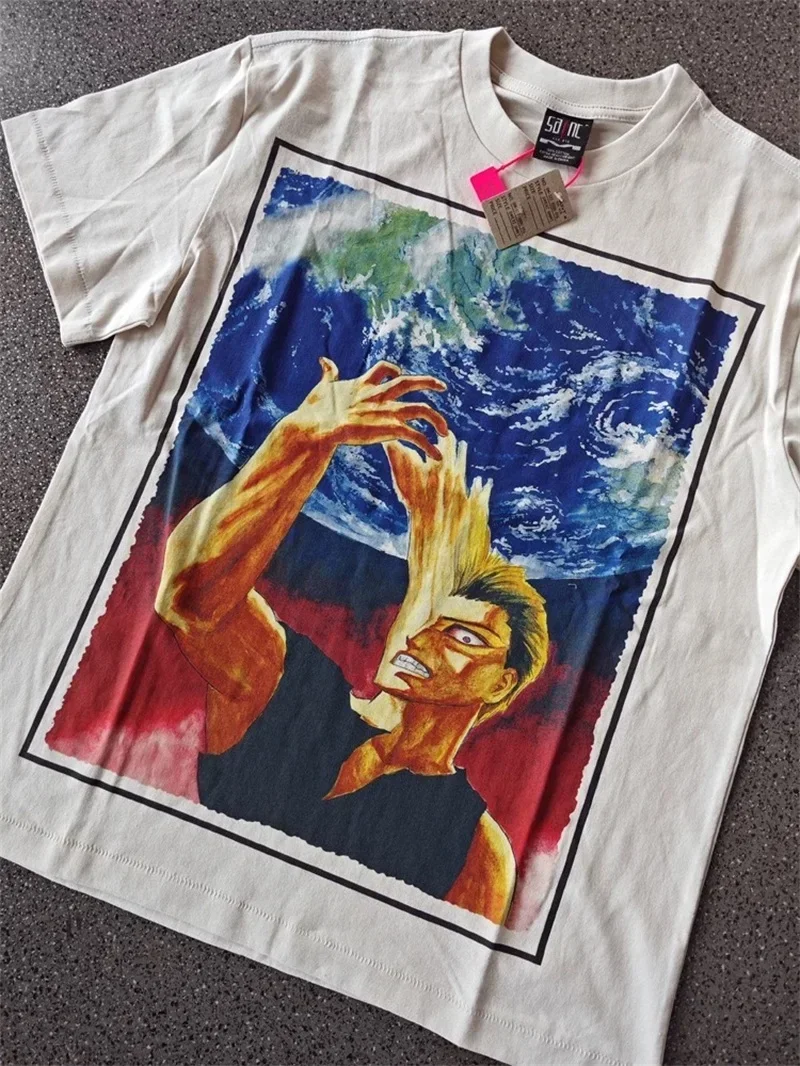 

25SS Casual Saint Michael Oversized T Shirt Men Women 1:1 High Quality Pure Cotton White Oversized Graphic T Shirts